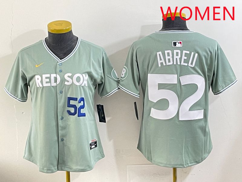 Women 2025 Boston Red Sox 52 Abreu Green Joint Name Nike MLB Jersey style 4